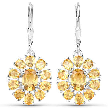 12.24 Carat Genuine Citrine and White Topaz .925 Sterling Silver 3 Piece Jewelry Set (Ring, Earrings, and Pendant w/ Chain)