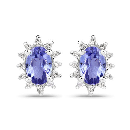 2.00 Carat Genuine Tanzanite and White Topaz .925 Sterling Silver Jewelry Set