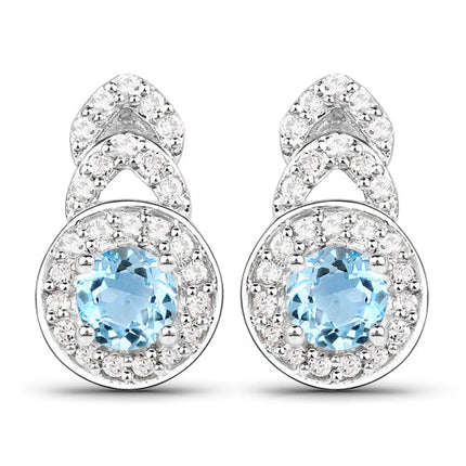 3.24 Carat Genuine Blue Topaz and White Topaz .925 Sterling Silver Jewelry Set