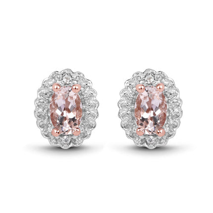 2.28 Carat Genuine Morganite and White Topaz .925 Sterling Silver 3 Piece Jewelry Set (Ring, Earrings, and Pendant w/ Chain)