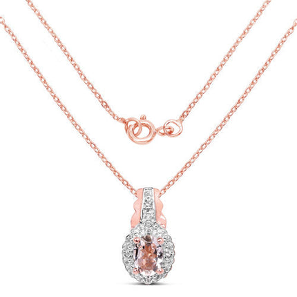 2.28 Carat Genuine Morganite and White Topaz .925 Sterling Silver 3 Piece Jewelry Set (Ring, Earrings, and Pendant w/ Chain)