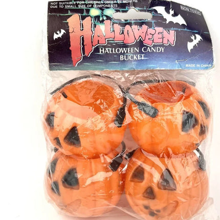 Vintage 4 Mini Pumpkin Buckets Halloween Party Favor