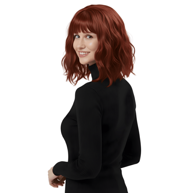 Short Wavy Bob Wig with Bangs – Natural Synthetic Wig for Women