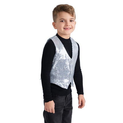 Kids Silver Sequin Vest with Sparkling Design and Party Style Finish