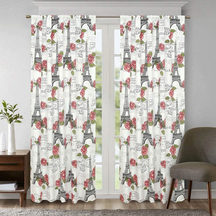 2-Piece Set: Sloane Street Paris Rose Eiffel Tower Window Curtain Panel Pair