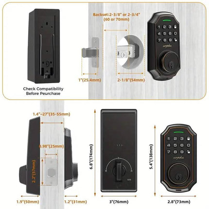 Smart Keypad Door Deadbolt Lock Set with 100-Code Keyless Entry and Anti-Peeking Password