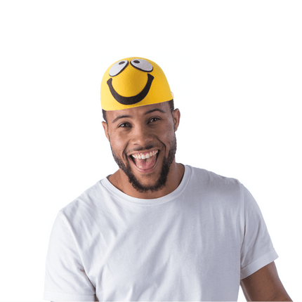 Smiley Face Yellow Hat Costume Accessory for Kids & Adults