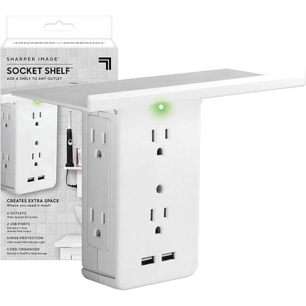 Socket Shelf 8 Port Surge Protector Wall Outlet, 6 Electrical Outlet Extenders, 2 USB Charging Ports