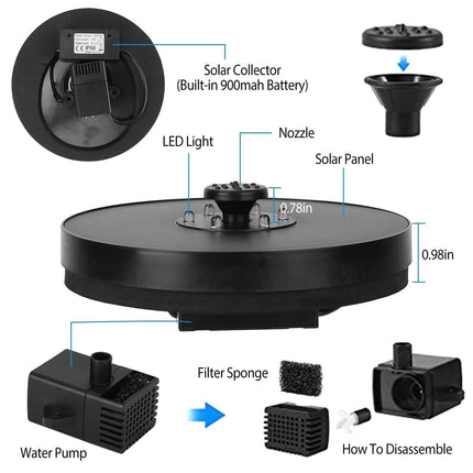 Solar Powered Fountain Pump with LED Lights