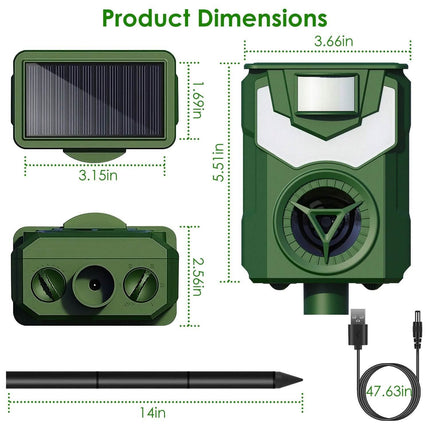 Solar Ultrasonic Animal Repeller with Flame Light USB Charge Motion Sensor
