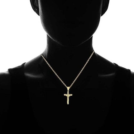 Solid 10K Yellow Gold Diamond Cut Cross Necklace