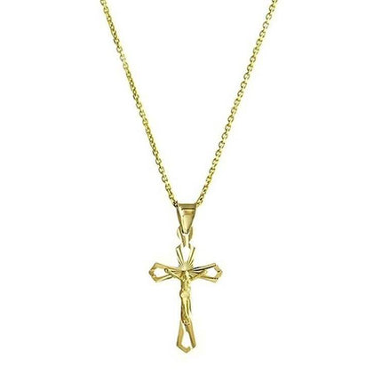 Solid 10K Yellow Gold Diamond Cut Cross Necklace