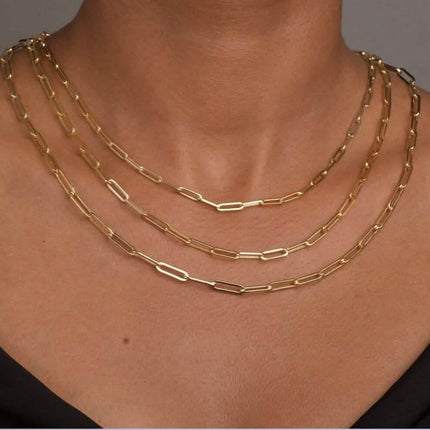 Solid 14K Gold 5mm Paperclip Chain Necklace Made In Italy