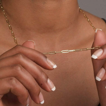 Solid 14K Gold 5mm Paperclip Chain Necklace Made In Italy