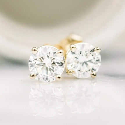 Solid 14k Yellow Gold Solitaire Round Cubic Zirconia CZ Stud Earrings