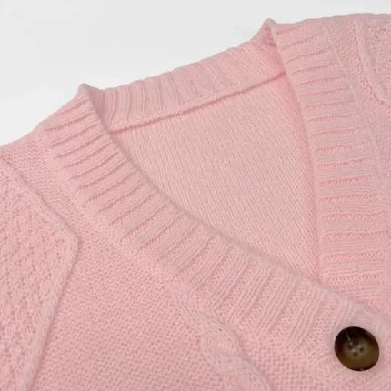 Solid Button Down Cable Knit Cardigan, Casual Long Sleeve Comfy Sweater