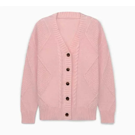 Solid Button Down Cable Knit Cardigan, Casual Long Sleeve Comfy Sweater