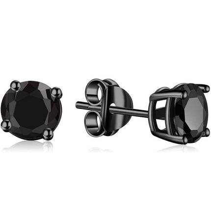 Solid Sterling Silver Black CZ Studs