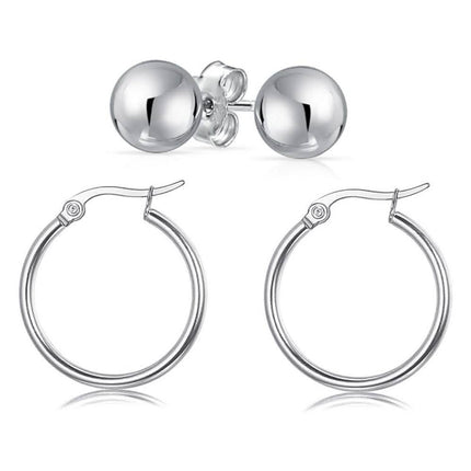 Solid Sterling Silver Hoop And Ball Set