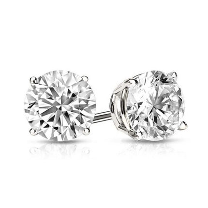 Solid Sterling Silver Round Crystal Studs