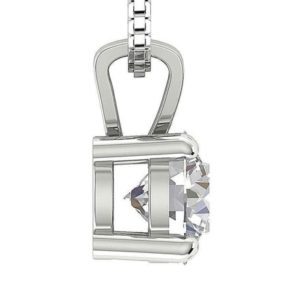 Solitaire Pendant I2 H 1.03 Ct Round Cut Diamond Four Prong Set 14K White Gold