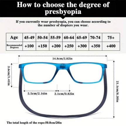 Square Magnetic Neck Fashion Reading Glasses
