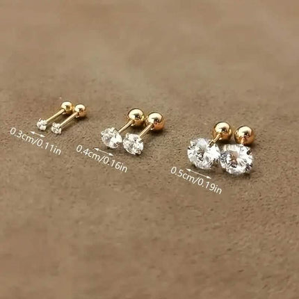 Stainless Steel 18K Gold Four-Claw Twisted Ball Zirconia Earrings