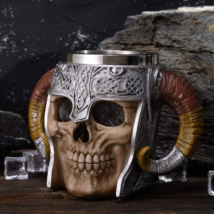 Stainless Steel Double Handle Horn Skull Beer Cup