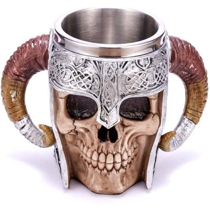 Stainless Steel Double Handle Horn Skull Beer Cup