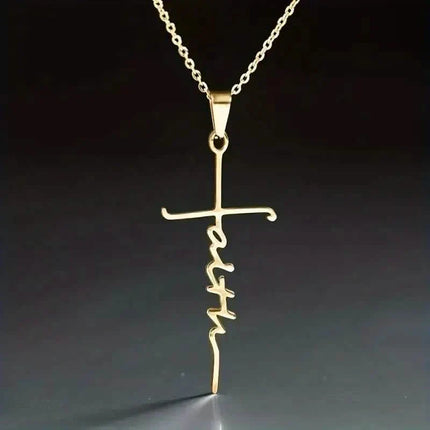 Stainless Steel Faith Word Church Prayer Religious Pendant Necklace