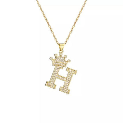 Stainless Steel Gold Overlay Hip Hop Crown A-Z Letters Necklace for Men and Women