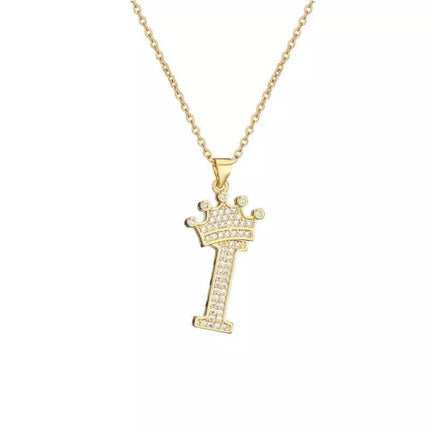 Stainless Steel Gold Overlay Hip Hop Crown A-Z Letters Necklace for Men and Women
