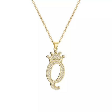 Stainless Steel Gold Overlay Hip Hop Crown A-Z Letters Necklace for Men and Women