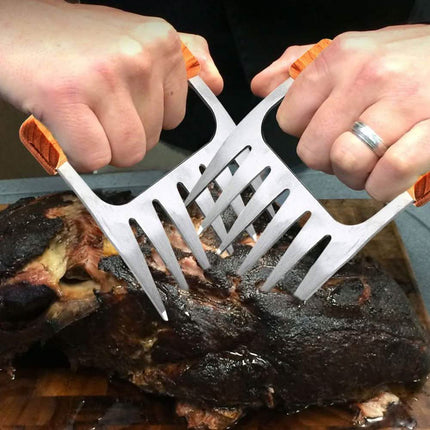 Stainless Steel Meat-Shredding Claws with Wooden Handle
