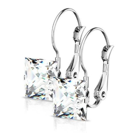 Stainless Steel Square CZ Gem Earrings