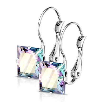 Stainless Steel Square CZ Gem Earrings