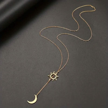Stainless Steel Sun Totem and Moon Necklace