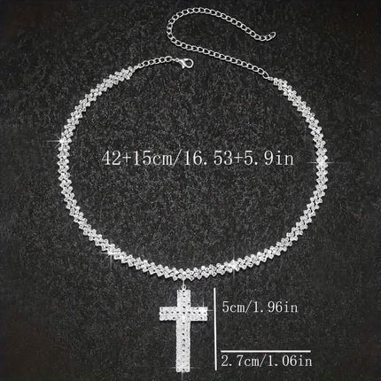 Sterling Silver 925 Luxury Cross Pendant Necklace with Multi-Layer Zircon and Sparkling Rhinestones