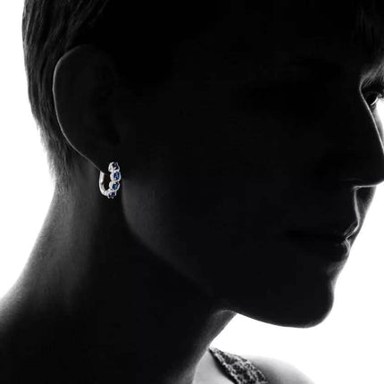 Sterling Silver Created Blue Sapphire Halo Hoop Earring