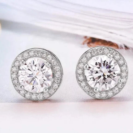 Sterling Silver Cubic Zirconia Classic Halo Stud Earrings
