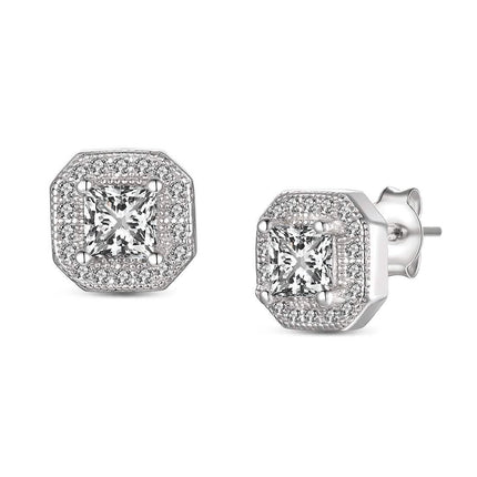Sterling Silver CZ Square Stud Earrings