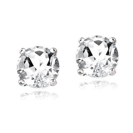 Sterling Silver Genuine 2 Carat White Topaz Stud Earrings