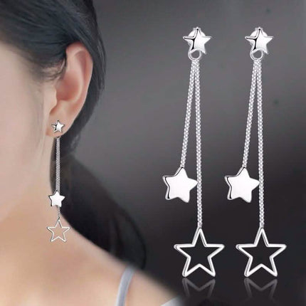 Sterling Silver Long Star Drop Earrings
