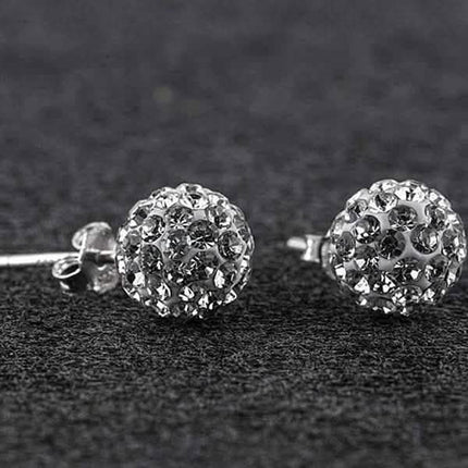 Sterling Silver White Austrian Crystal Ball Studs