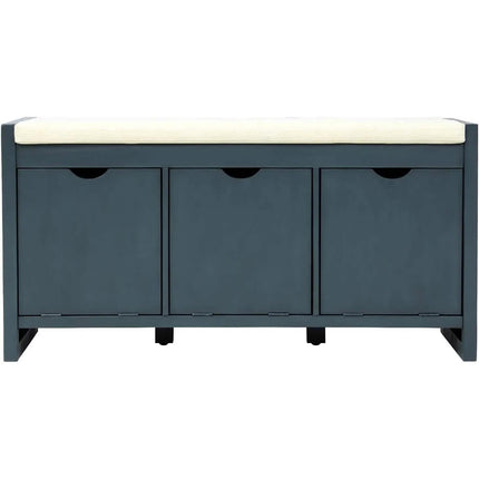 Storage Bench with Removable Cushion and 3 Flip Lock Storage Cubbies