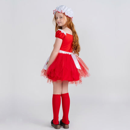 Strawberry Ballerina Costume for Girls – Cute Red & White Fairy Tale Dress with Apron & Tulle Skirt