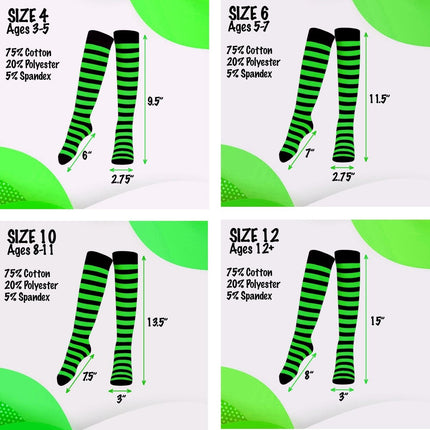 Striped Socks for Kids – Cotton Blend Costume Socks | Halloween & Everyday Wear Multiple Colors