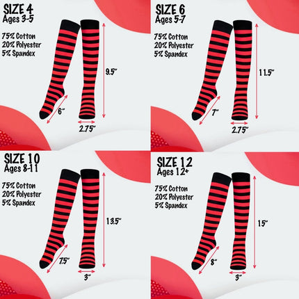 Striped Socks for Kids – Cotton Blend Costume Socks | Halloween & Everyday Wear Multiple Colors