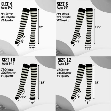 Striped Socks for Kids – Cotton Blend Costume Socks | Halloween & Everyday Wear Multiple Colors