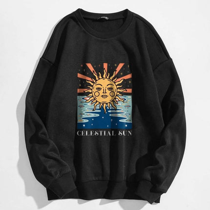 Sun and Letter Graphic Oversized Thermal Sweatshirt